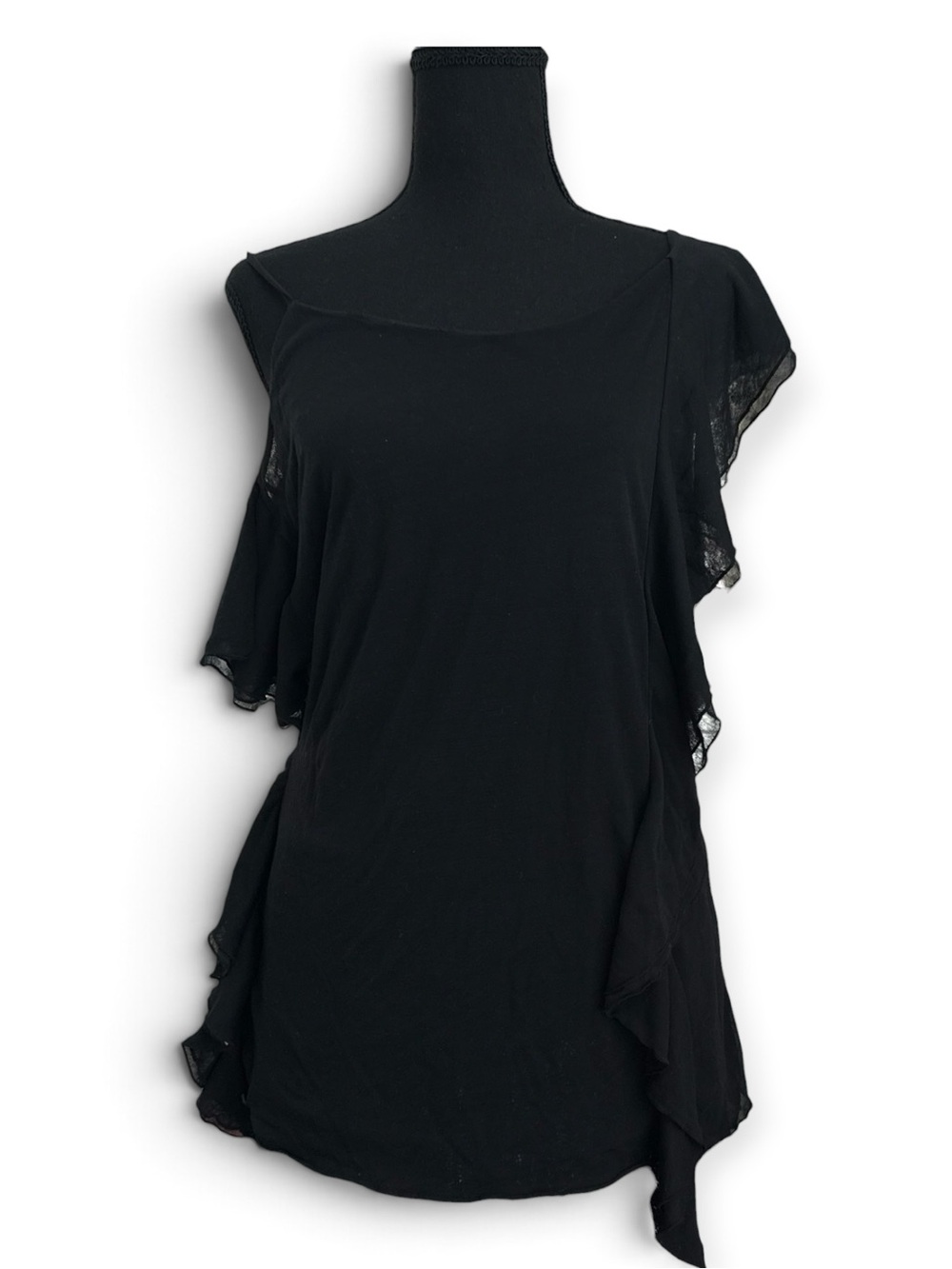 Asymmetric One-Shoulder Black Ruffle Dress